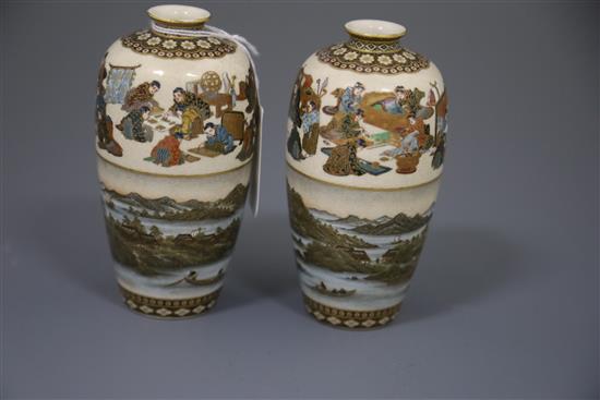 A fine pair of Japanese Satsuma pottery ovoid vases, by Yabu Meizan, Meiji period, H.12cm